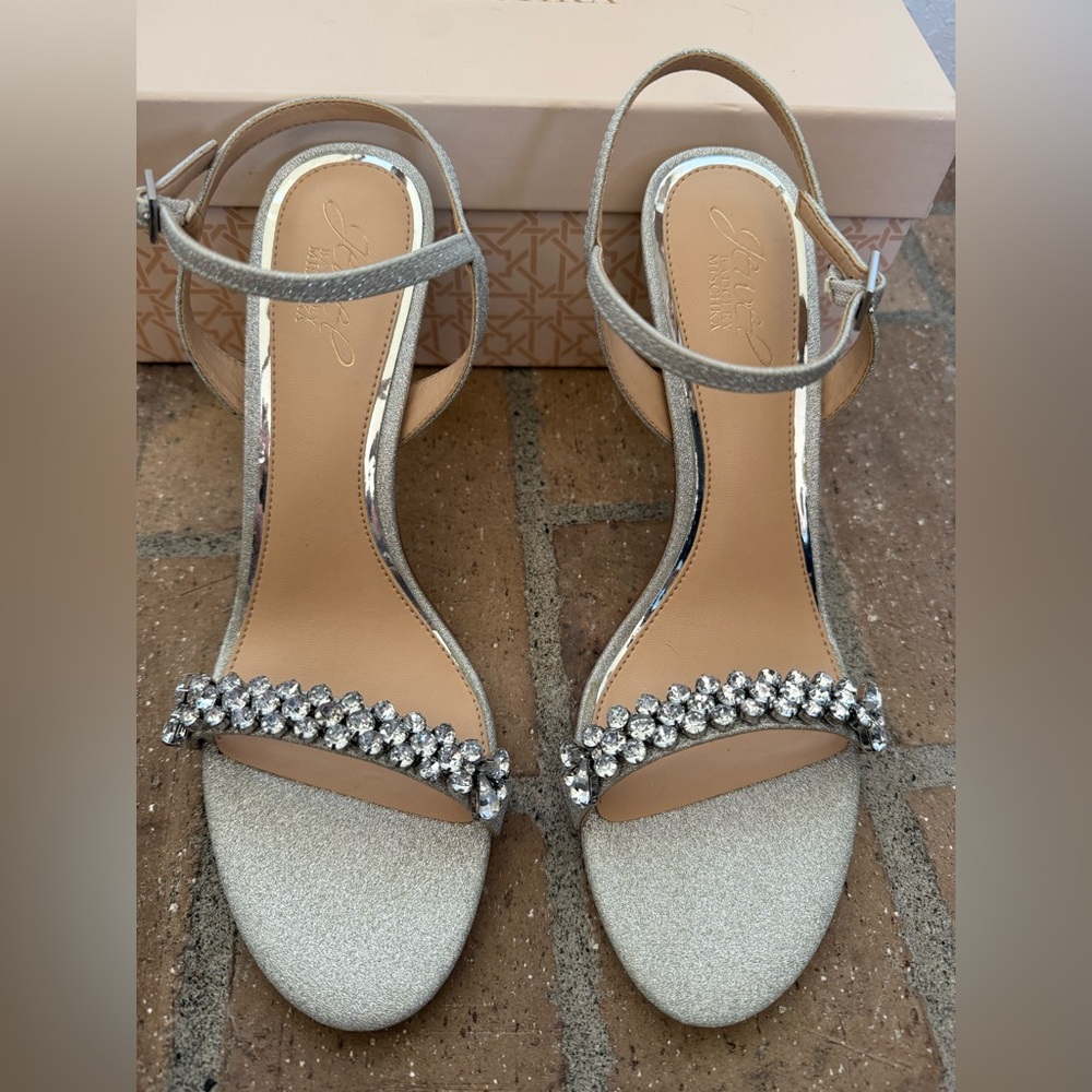 Badgley Mischka Glittering Silver Heels with Crystal Accents